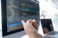 Programmers work on the development of coding and coding technology on white desks and website design, software, data processing