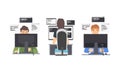 Programmers working on computers set. Software developers writing computer programs cartoon vector illustration Royalty Free Stock Photo