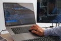 Programmers working in programming Programmer, developer and coding technology Website design, cybersecurity in the cyberspace Royalty Free Stock Photo