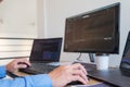 Programmers working in programming Programmer, developer and coding technology Website design, cybersecurity in the cyberspace Royalty Free Stock Photo