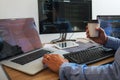 Programmers working in programming Programmer, developer and coding technology Website design, cybersecurity in the cyberspace Royalty Free Stock Photo