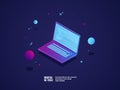 Programming of application and software development concept, laptop with program code on screen, vector illustration Royalty Free Stock Photo