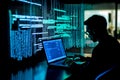 Programming background with person working with codes on computer. Generative AI Royalty Free Stock Photo