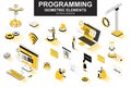 Programming bundle of isometric elements. Developer working, program languages, software engineering, full stack development Royalty Free Stock Photo