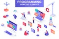 Programming bundle of isometric elements. Developer working, program languages, software engineering, full stack Royalty Free Stock Photo