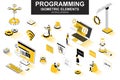 Programming bundle of isometric elements. Developer working, program languages, software engineering, full stack development Royalty Free Stock Photo