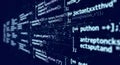 Programming code abstract background screen with python language syntax digital technology concept for software development Royalty Free Stock Photo