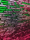 Programming code abstract background screen of software. Developer software programming code. Lines of Html code visible. Royalty Free Stock Photo
