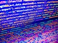 Programming code abstract company office. Screen of web developing php code on dark background. Developer working on websites Royalty Free Stock Photo