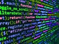 Programming code abstract screen of software developer. HTML5 in editor for website development. Monitor closeup of function Royalty Free Stock Photo