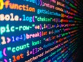 Programming code abstract technology. Developer working on program codes in office. Programming abstract - source code and binary Royalty Free Stock Photo