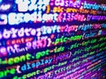 Programming code on black background. Programming preventing hacks in Internet security. Coding in object oriented programming. Royalty Free Stock Photo