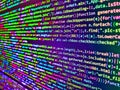 Programming code on computer monitor. Art design website digital page. Closeup of Java Script and HTML code. SEO optimization. Royalty Free Stock Photo