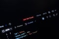 Programming code on a dark API interface shows a red 404 Not Found error, indicating a failed network request or active software Royalty Free Stock Photo