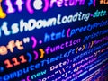 Programming code. Digital technology modern background. PHP development, software site code. A snipped of minified javascript, the Royalty Free Stock Photo