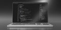 Programming code on a laptop screen, black background. 3d illustration Royalty Free Stock Photo