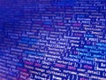 Programming code on monitor screen. Developer work. Abstract background for search job. HTML, php web programming Royalty Free Stock Photo