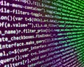 Programming code screen of software developer. Displaying program code on computer. SEO optimization. Screen of web developing Royalty Free Stock Photo