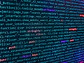 Programming code screen of software developer. Javascript code in bracket software. Tensorflow AI concept. Program development Royalty Free Stock Photo