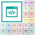 Programming code in software window flat color icons with quadrant frames Royalty Free Stock Photo