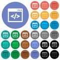 Programming code in software window round flat multi colored icons Royalty Free Stock Photo