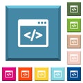 Programming code in software window white icons on edged square buttons Royalty Free Stock Photo