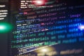 Programming code typing. Source code close-up. Programmer working on computer screen. Real software development code. Cyber space Royalty Free Stock Photo