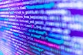 Programming code typing. Writing programming functions on laptop. Abstract IT technology background. Royalty Free Stock Photo