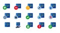 Programming coding code editor software application development icon set collection blue vector