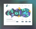 Programming, Coding Concept. Isometric Website Landing Page Template. Web Development Mobile Software