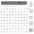 Programming, coding editable line icons, 100 vector set, collection. Programming, coding black outline illustrations Royalty Free Stock Photo