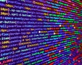 Programming Coding with editor colorful themes. Mobile app developer. Letters, chars, and digits. Abstract computer script source Royalty Free Stock Photo