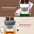 Programming,coding. Flat computing background. Code, hardware,software. Web development. Search engine optimization Royalty Free Stock Photo