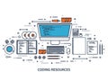 Programming,coding. Flat computing background. Code, hardware,software. Web development. Search engine optimization Royalty Free Stock Photo
