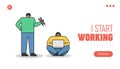 Programming and coding landing web page. Programmer with laptop developing new website project Royalty Free Stock Photo
