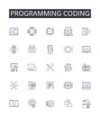 Programming coding line icons collection. Writing composition, Speaking articulation, Cooking cuisine, Eating consuming