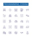 Programming, coding line icons signs set. Design collection of programming, coding, software, development, language
