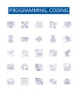 Programming, coding line icons signs set. Design collection of programming, coding, software, development, language