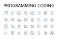 Programming coding line icons collection. Writing composition, Speaking articulation, Cooking cuisine, Eating consuming