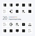 20 Programming And Coding Solid Glyph icon Pack. like coding. app. development. page. develop