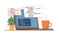 Programming and coding, table with laptop and cup