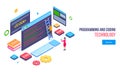 Programming and Coding Technology concept, miniature programmer Royalty Free Stock Photo