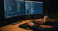 Programming on Computer with Code on Screen Royalty Free Stock Photo