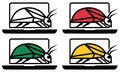 Programming computer coding bug icon, red, yellow, green ladybug on laptop, debugging concept