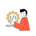 Programming concept with cartoon people in flat design for web. Vector illustration Royalty Free Stock Photo