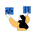 Programming concept with cartoon people in flat design for web. Vector illustration Royalty Free Stock Photo