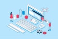 Programming concept in 3d isometric design. People working with code or script, creating software, prototyping and making Royalty Free Stock Photo