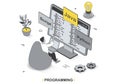 Programming concept in 3d isometric outline design. Royalty Free Stock Photo