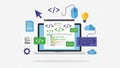 Programming Concept Illustration on Laptop With Code and Development Tools Royalty Free Stock Photo