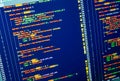 Programming. Web developing on the php language. Orange PHP on dark blue background, macro Royalty Free Stock Photo